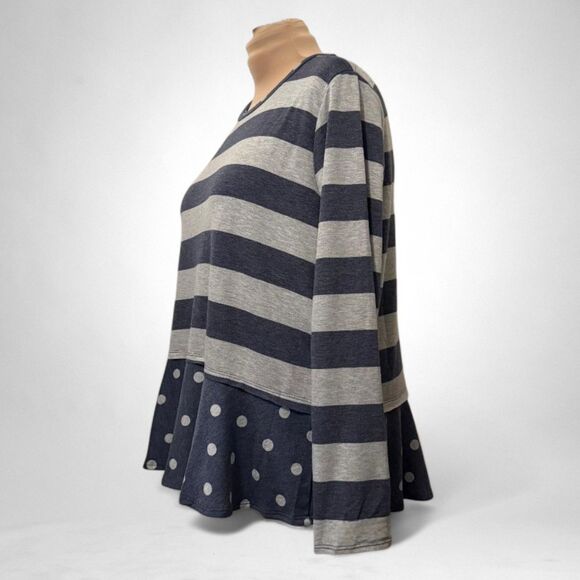 E. Luna Knit Pullover Stripe and Polka Dot Peplum Hem Top, NEW! Size 3X - Picture 4 of 7